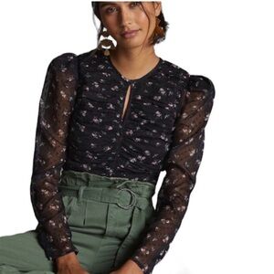 Anthropologie Black Floral Blouse